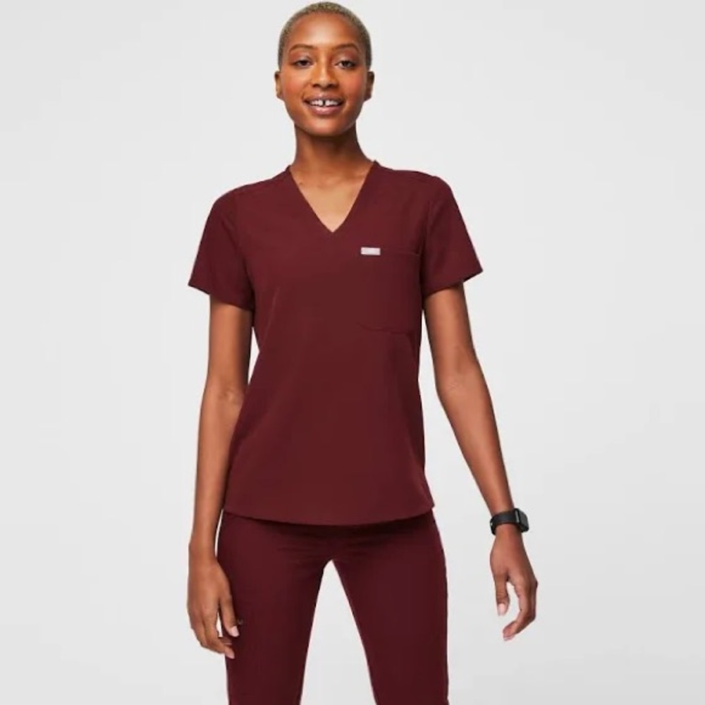 Catarina™ One-Pocket Scrub Top (Dark Cherry) - XXS
